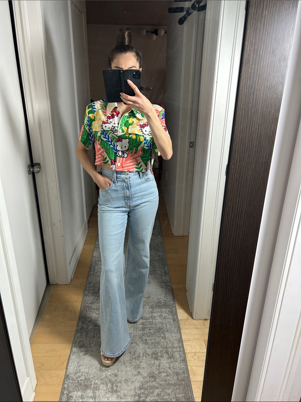 🎀 Hello Kitty x SHEIN Collab Crop Blouse | Safari Forest Print | High-Low Hem